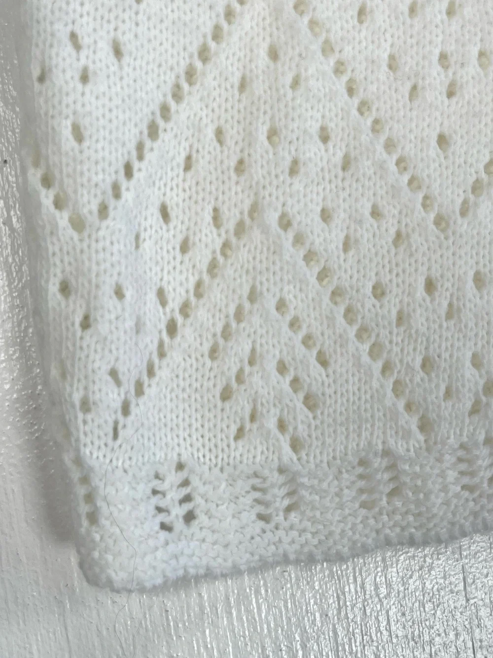 Blair Vintage White Pointelle Knit Open Front Sweater Vest Medium Crochet Boho